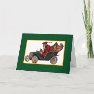 Santa Driving a Model T - Vintage Christmas Card