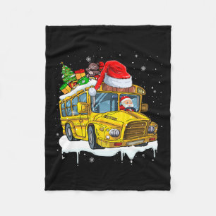 Santa Driving School Bus Xmas Tree Colourful Costu Fleece Blanket