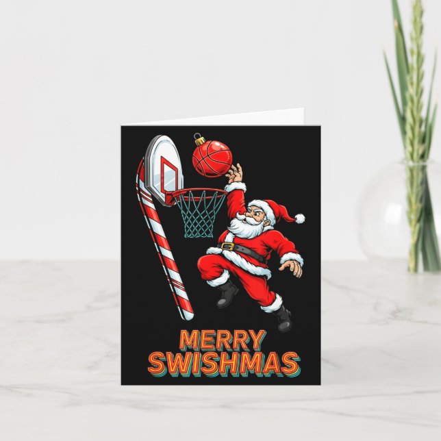 Santa Dunking Merry Swishmas Basketball Christmas  Card (Front)