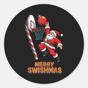 Santa Dunking Merry Swishmas Basketball Christmas  Classic Round Sticker