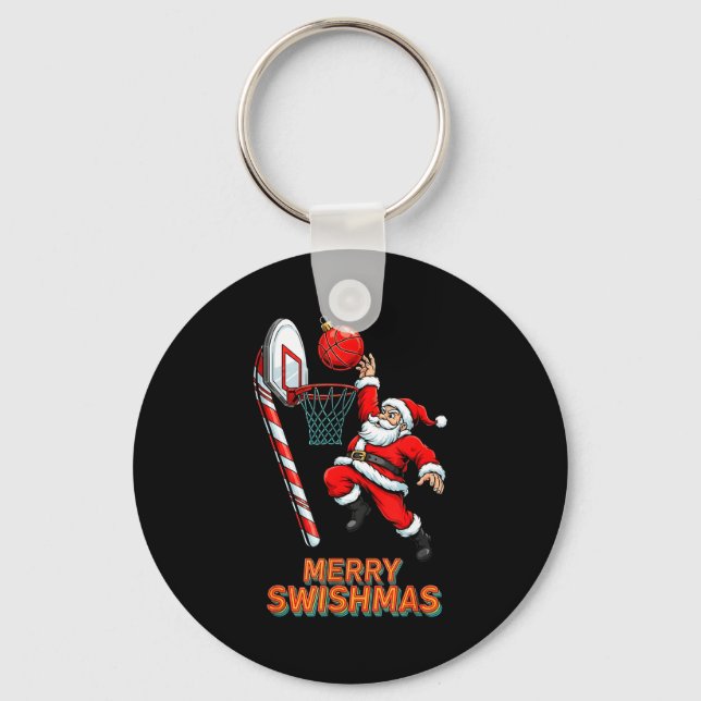 Santa Dunking Merry Swishmas Basketball Christmas  Keychain (Front)