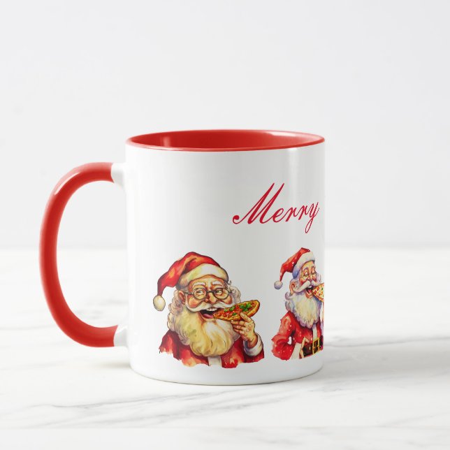 Santa eating pizza Mug (Left)