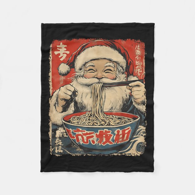 Santa Eating Ramen Noodles Ukiyo-e Insred Christma Fleece Blanket (Front)