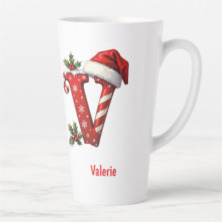 Santa elegant Monogram initial V merry Christmas Latte Mug