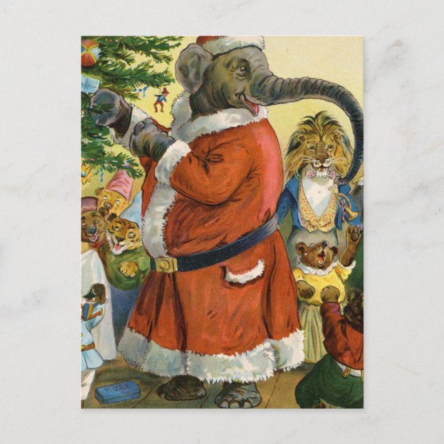 Santa Elephant Celebrates an Animal Christmas Holiday Postcard (Front)