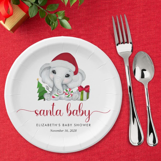 Santa Elephant Christmas Baby Boy Shower Paper Plate (Creator Uploaded)