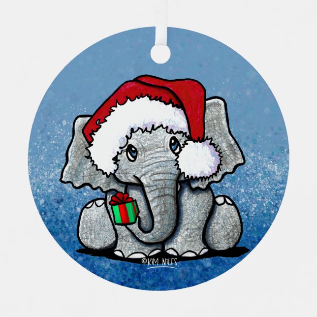 Santa Elephant Christmas Metal Ornament (Front)