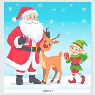 Santa, Elf, and Reindeer in a Festive Christmas
