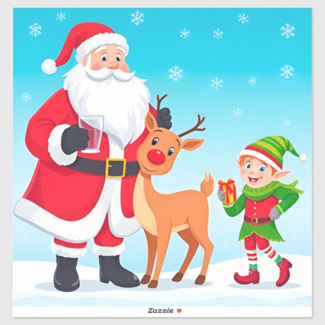 Santa, Elf, and Reindeer in a Festive Christmas (Sheet)