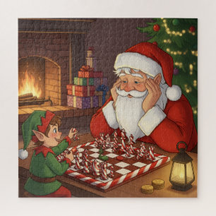 Santa & Elf Chess Game Christmas Jigsaw Puzzle