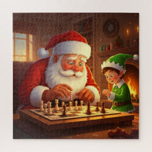 Santa & Elf Chess Game Christmas Jigsaw Puzzle