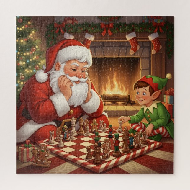 Santa & Elf Chess Game Christmas Jigsaw Puzzle (Vertical)