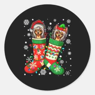 Santa Elf Chinese Crested Dog In Christmas Socks M Classic Round Sticker
