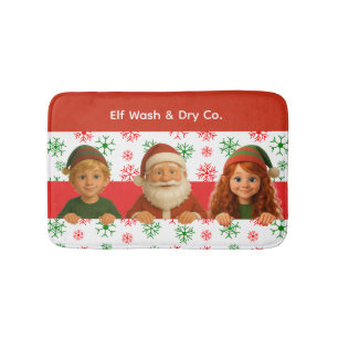 Santa & Elf Faces   North Pole Fun Christmas Bath  Mat