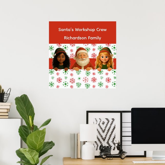 Santa & Elf Faces | North Pole Fun Christmas Door  Poster (Home Office)