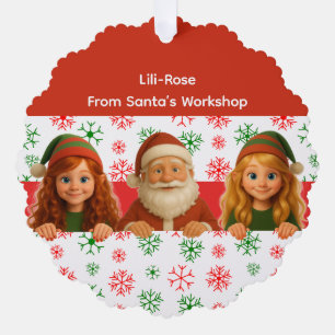 Santa & Elf Faces North Pole Fun Christmas Paper Ornament Card