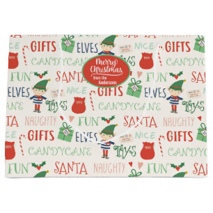 Santa Elf Friends Personalized Holiday Large Gift Bag