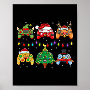 Santa Elf Gaming Controllers Snowman Boys Kids Poster