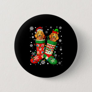 Santa Elf Golden Retriever Dog In Christmas Socks  2 Inch Round Button