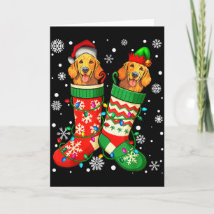 Santa Elf Golden Retriever Dog In Christmas Socks Card