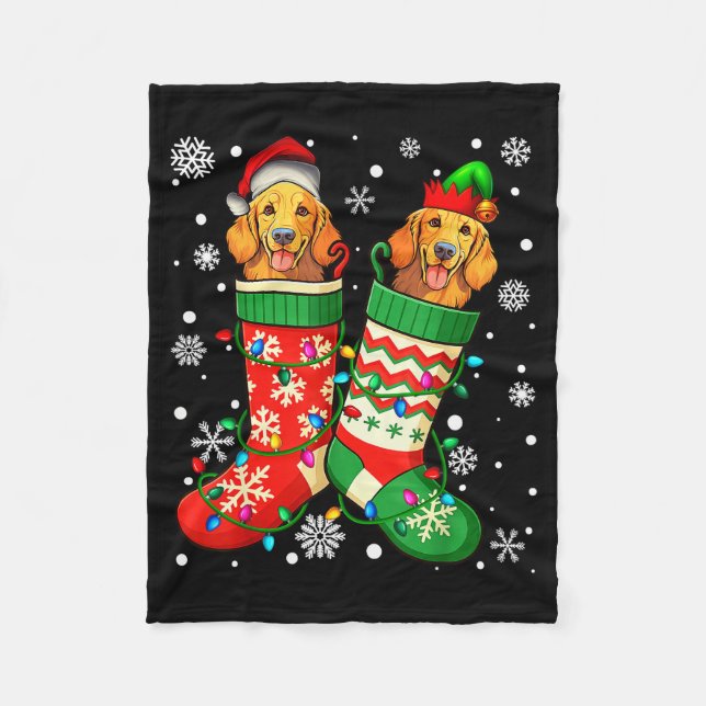 Santa Elf Golden Retriever Dog In Christmas Socks  Fleece Blanket (Front)