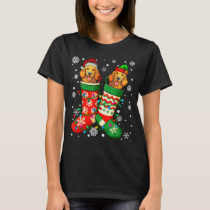 Santa Elf Golden Retriever Dog In Christmas Socks T-Shirt