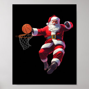 Santa elf playing basketball christmas pajama spor poster