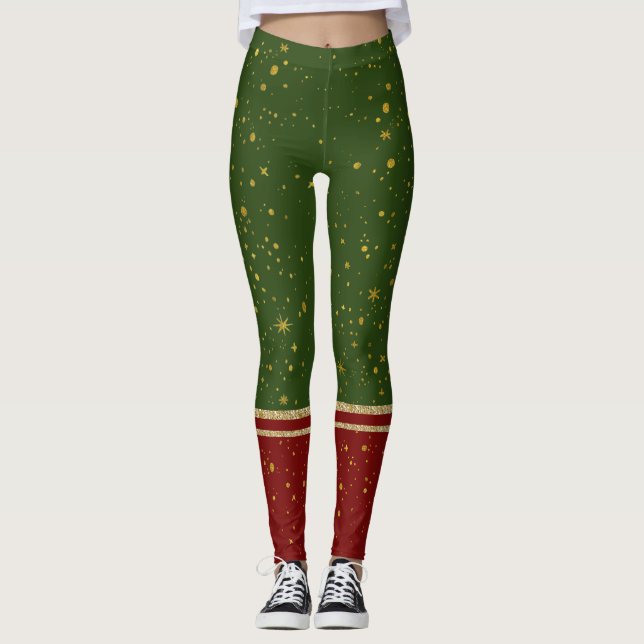 Santa Elf Red and Green Christmas Leggings (Front)