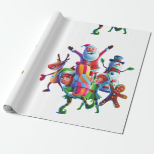 santa elf reindeer christmas wrapping paper