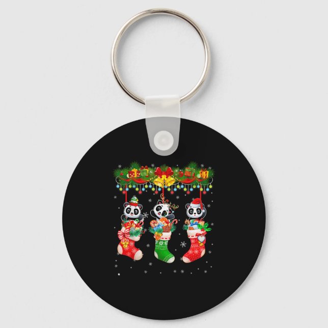 Santa Elf Reindeer Panda In Christmas Socks Xmas L Keychain (Front)