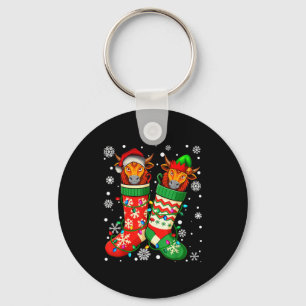 Santa Elf Yak Animal In Christmas Socks Men Women Keychain