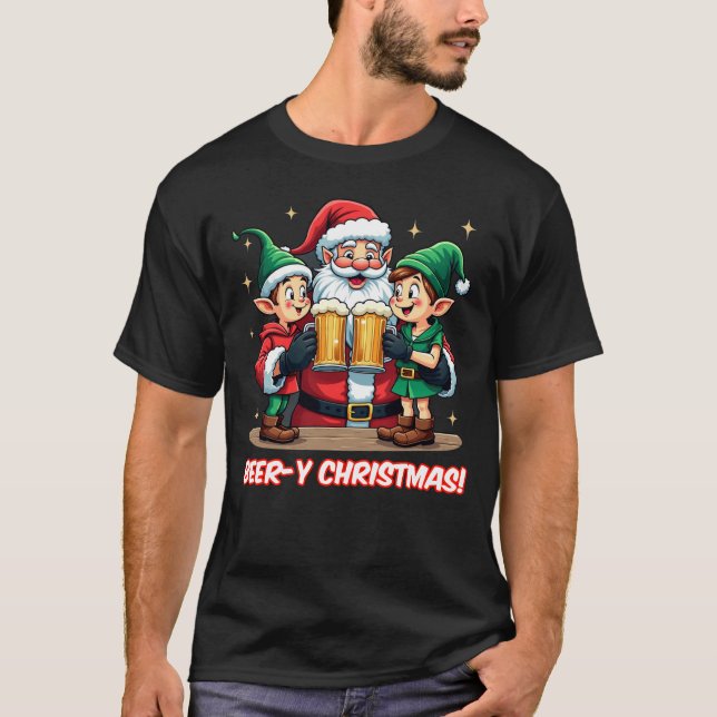 Santa & Elves Beer Fest Funny Christmas Tee (Front)