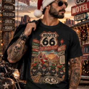 Santa & Elves Riding Route 66 – Vintage Christmas  T-Shirt
