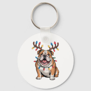 Santa English Bulldog Reindeer Light Christmas  Keychain