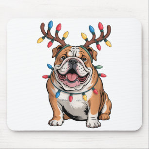Santa English Bulldog Reindeer Light Christmas  Mouse Pad