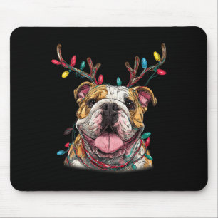 Santa English Bulldog Reindeer Light Christmas  Mouse Pad