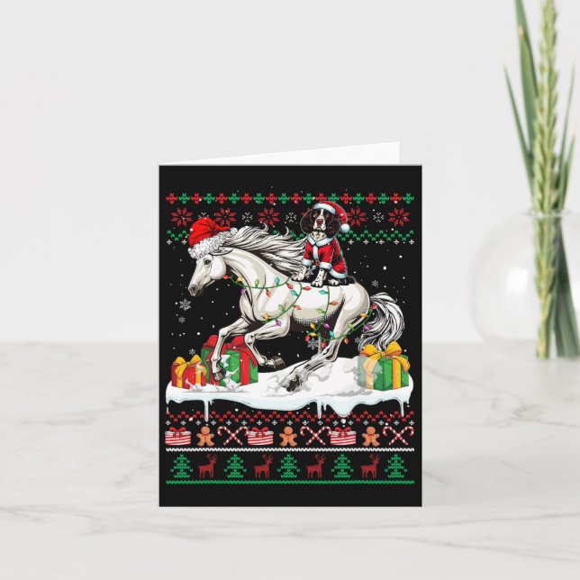 Santa English Springer Spaniel Riding Horse Xmas S Card (Front)