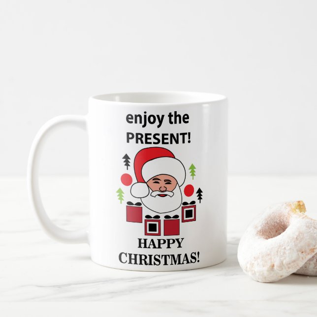 Santa Enjoy The Present Happy Christmas Santa Coffee Mug (With Donut)