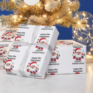Santa Enjoy The Present Happy Christmas Santa Wrapping Paper