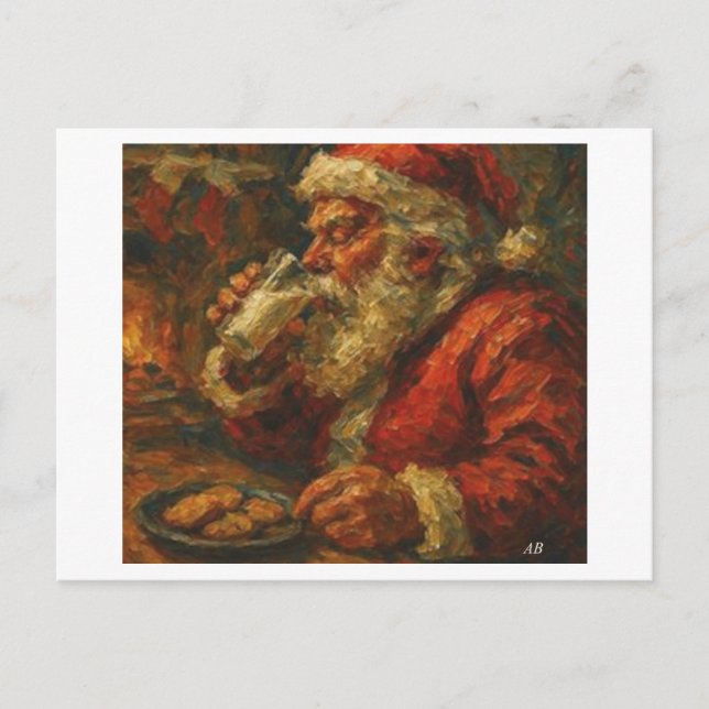 Santa Enjoys Milk and Cookies,  Postcard (Front)