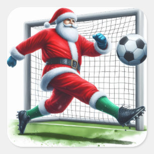 Santa Enjoys Playing Soccer on a Snowy Field Square Sticker