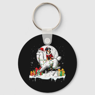 Santa Entlebucher Mountain Riding Llama Christmas Keychain