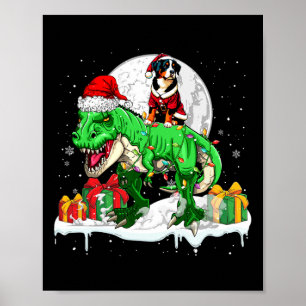 Santa Entlebucher Mountain Riding T-rex Christmas Poster