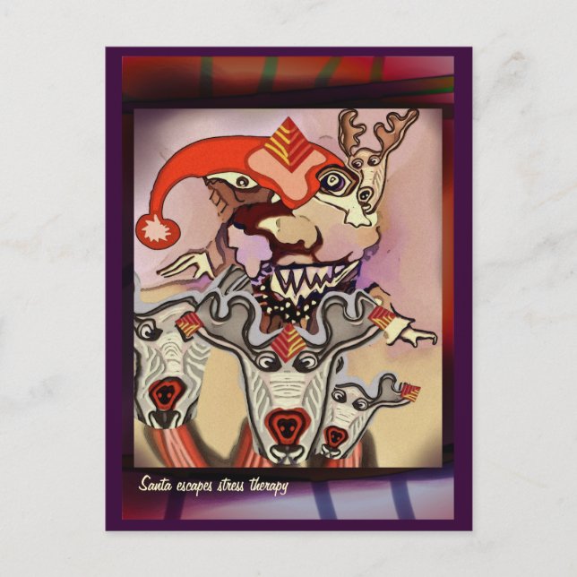 Santa escapes stress therapy holiday postcard (Front)
