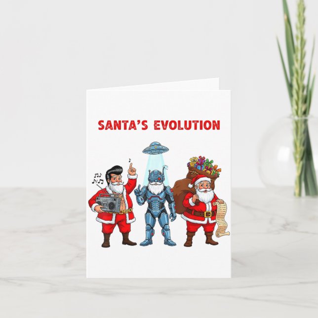 Santa Evolution Robot Clic Future Funny Christmas  Card (Front)