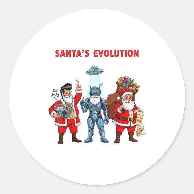 Santa Evolution Robot Clic Future Funny Christmas  Classic Round Sticker (Front)