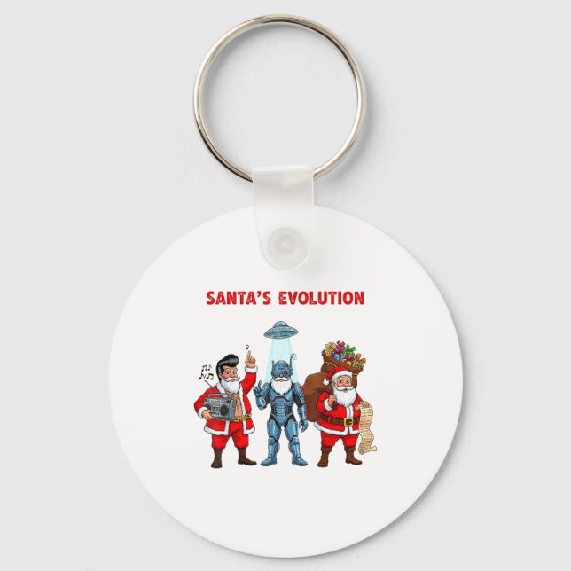 Santa Evolution Robot Clic Future Funny Christmas  Keychain (Front)