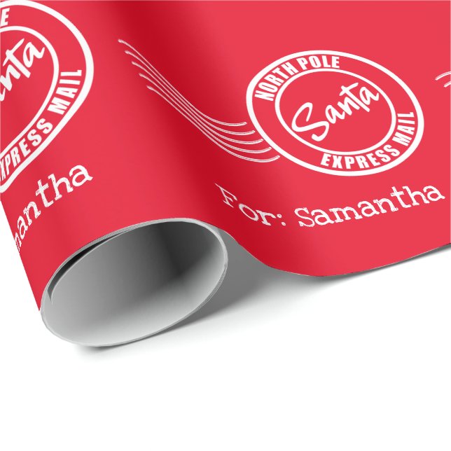 Santa express mail North Pole delivery red white Wrapping Paper (Roll Corner)