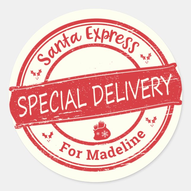 Santa Express Special Delivery Add Name  Classic Round Sticker (Front)