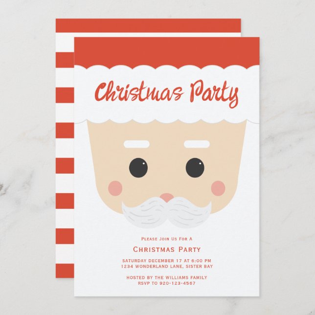 Santa Face Christmas Party Invitation (Front/Back)